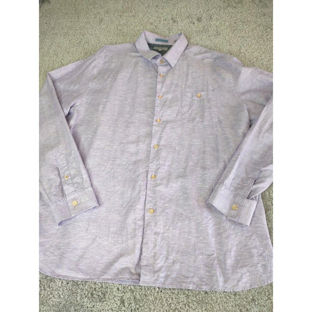 Ted Baker Mens Shirt Size‎ 7 Purple Linen Blend Long Sleeve Button Down Easter